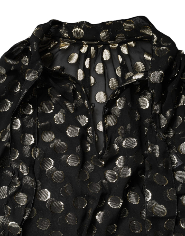 Dolce & Gabbana Black Sheer Tied Neck Polka Dots Blouse Top