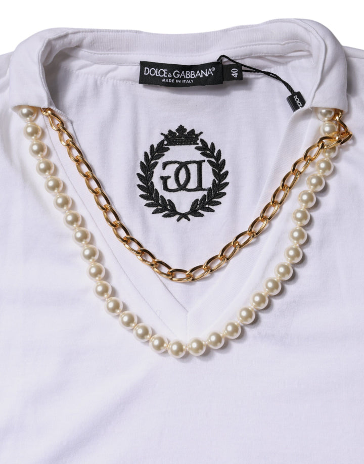 White Necklace Cotton Short Sleeve T-shirt