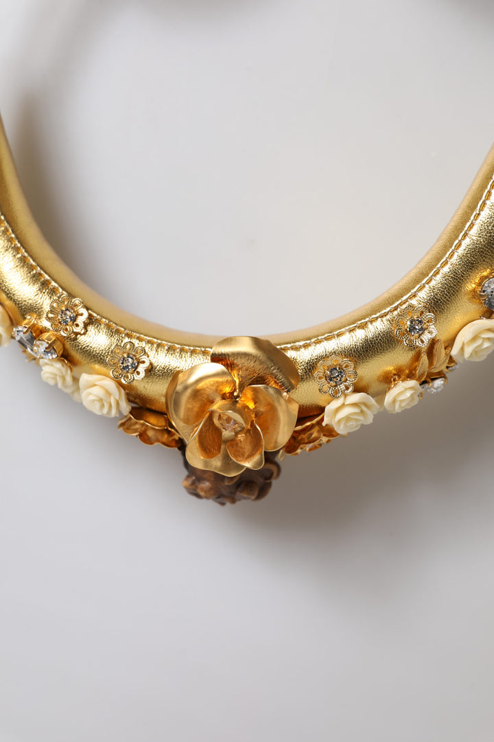 Dolce & Gabbana Gold Leather Floral Crystal Angel Headset Headphones