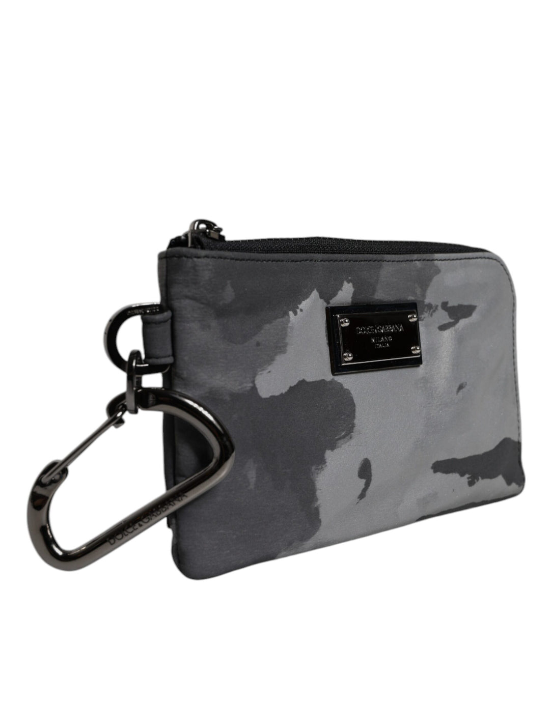 Black Gray Camouflage Logo Plaque Keyring Pouch Bag