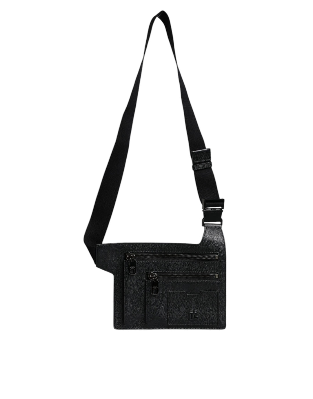 Black Calfskin Leather Messenger Crossbody Bag