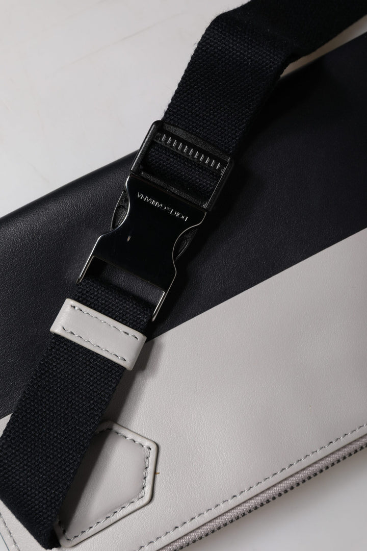 Black White Leather Logo Embossed Crossbody Bag