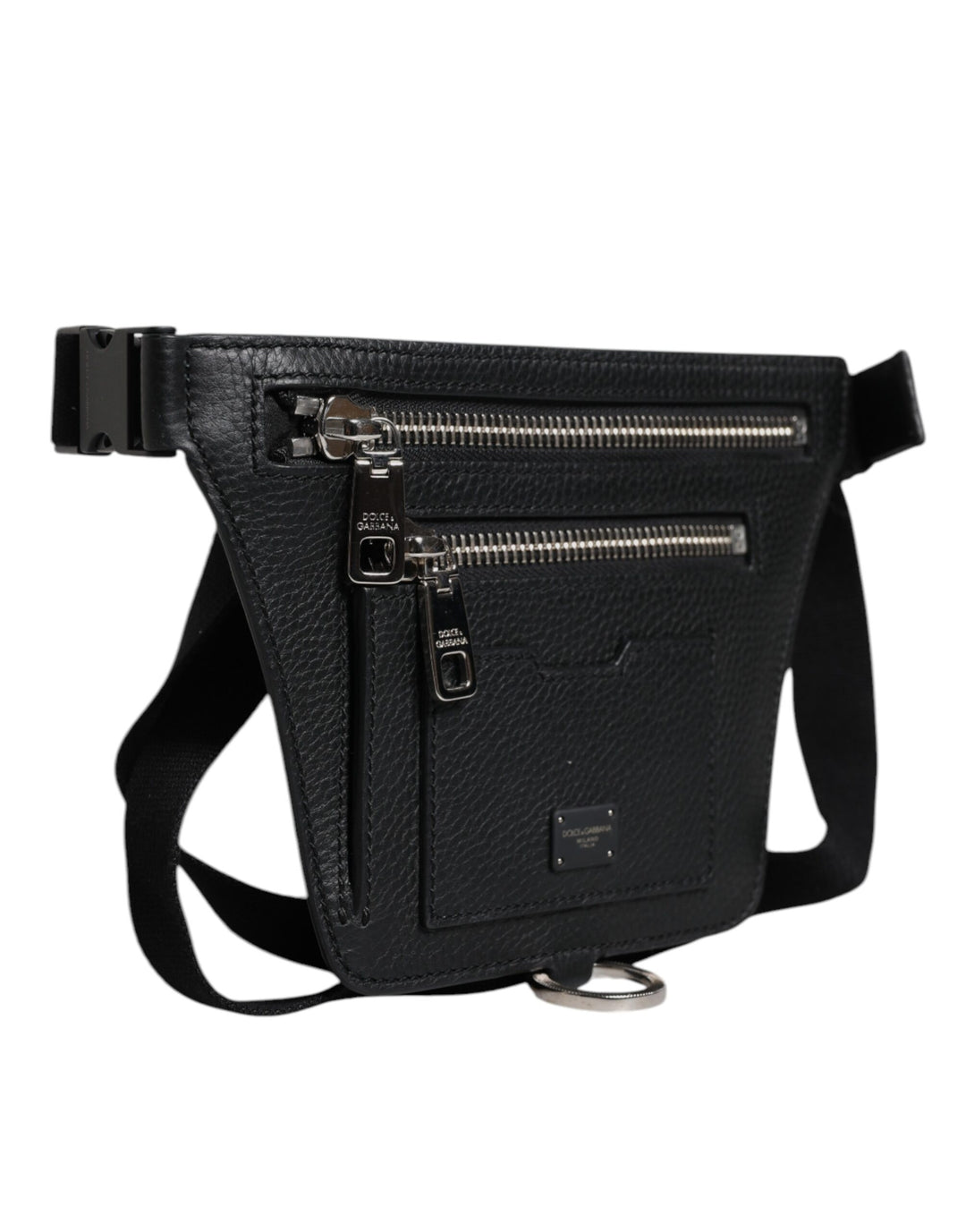 Black Calfskin Logo Plaque Belt Waist Men Fanny Pack Bag