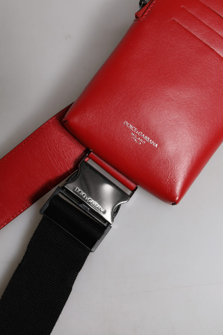Red Calfskin Logo Purse Phone Belt Waist Bag