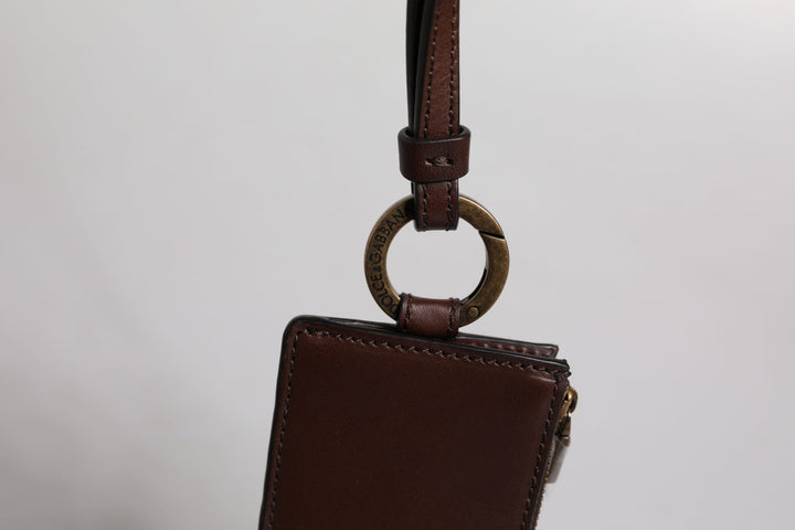 Brown Calf Leather Lanyard Logo Card Holder Wallet
