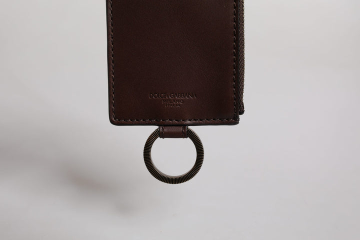 Brown Calf Leather Lanyard Logo Card Holder Wallet