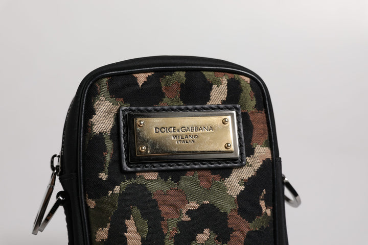 Multicolor Leopard Jacquard Logo Plaque Neck Strap Bag