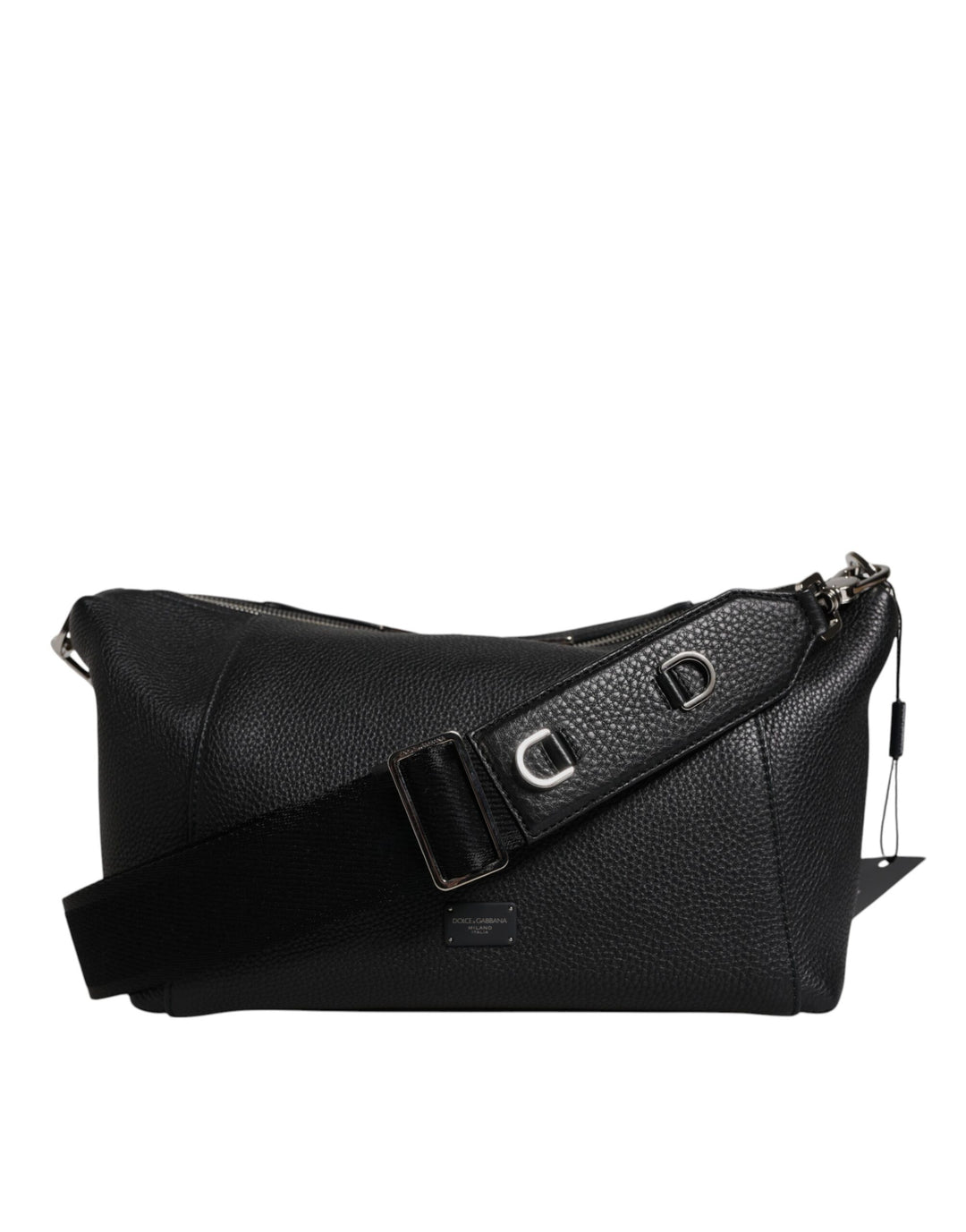 Black Leather Logo Plaque Shoulder Crossbody Bag