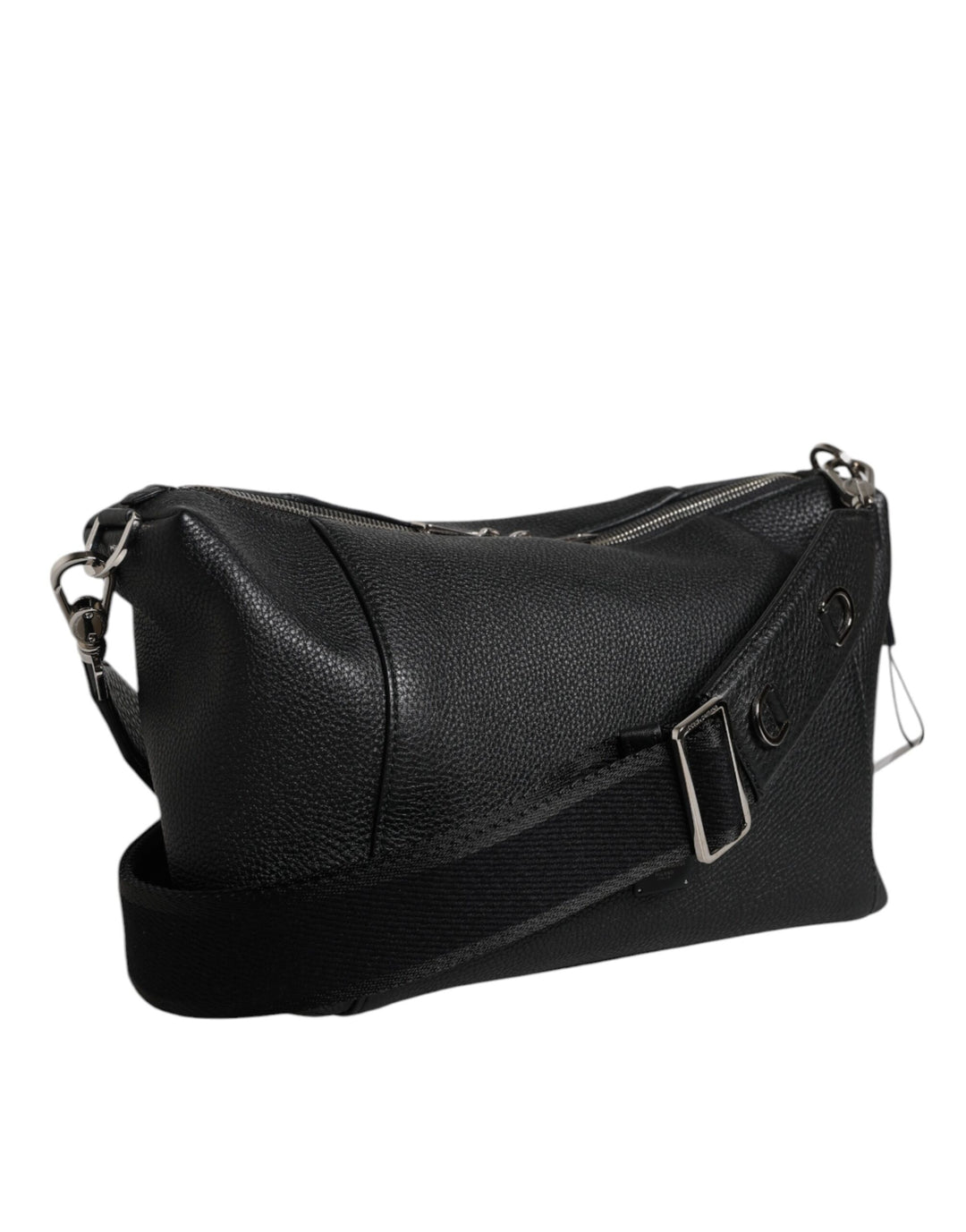 Black Leather Logo Plaque Shoulder Crossbody Bag