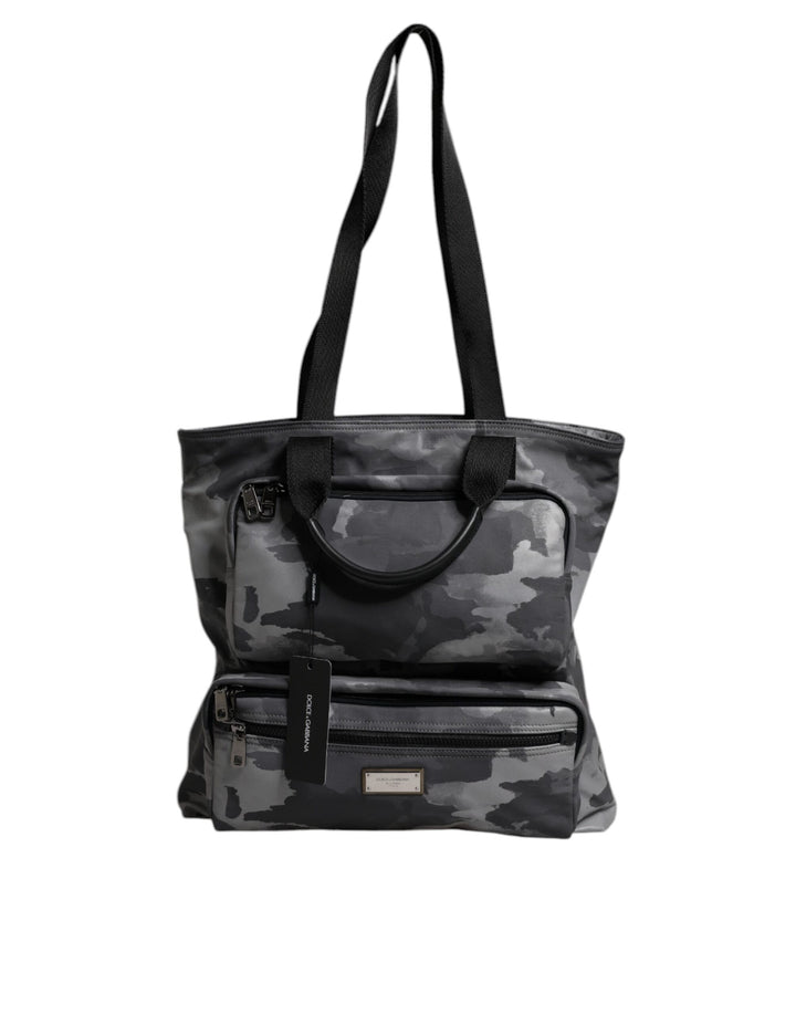 Gray Camo Cotton Multiple Compartments Tote Bag
