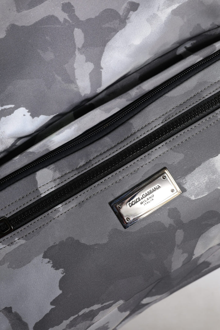 Gray Camo Cotton Multiple Compartments Tote Bag