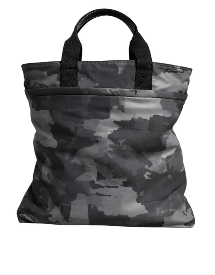 Gray Camo Cotton Multiple Compartments Tote Bag