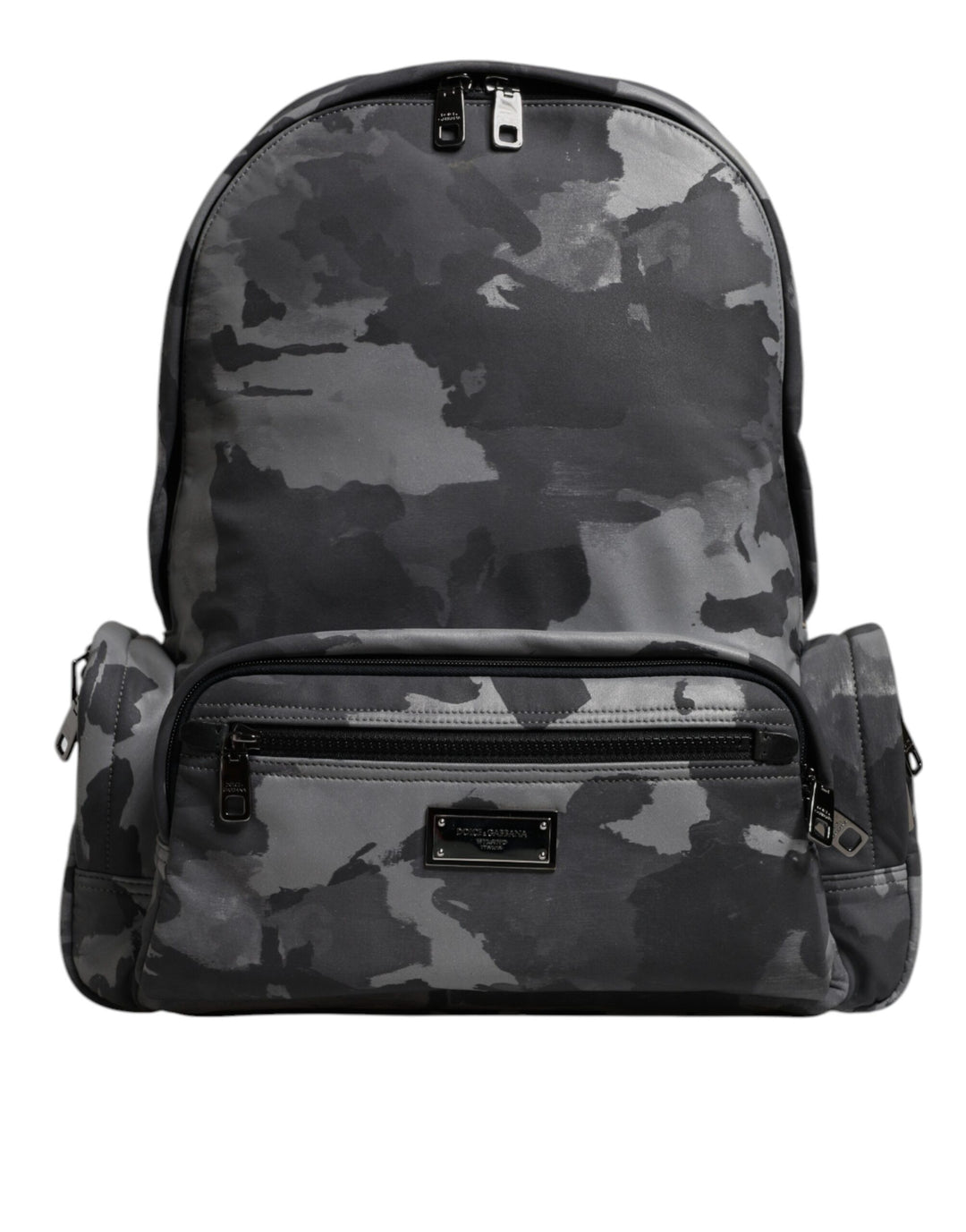 Gray Cotton Camouflage Logo Plaque Backpack Bag