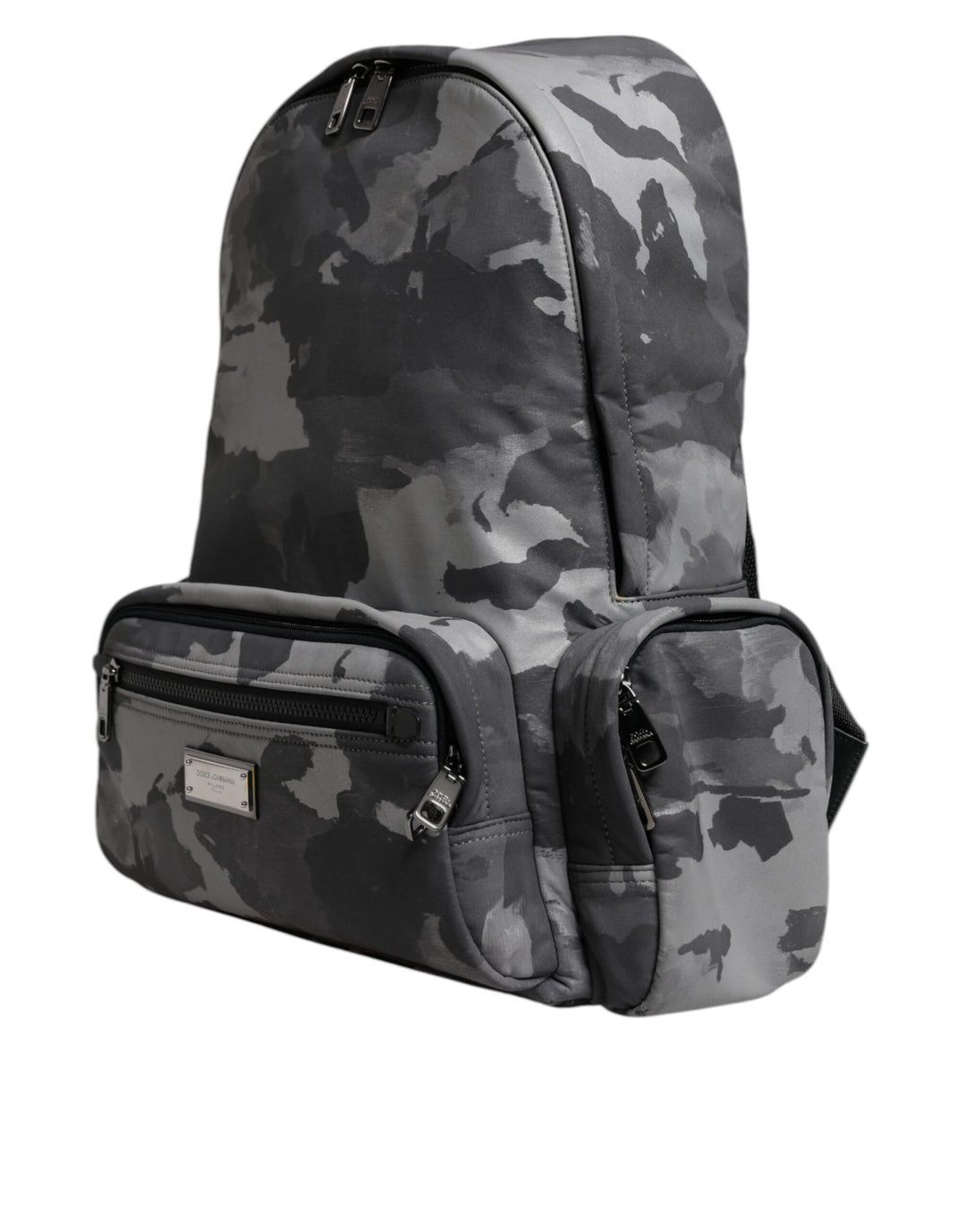 Gray Cotton Camouflage Logo Plaque Backpack Bag