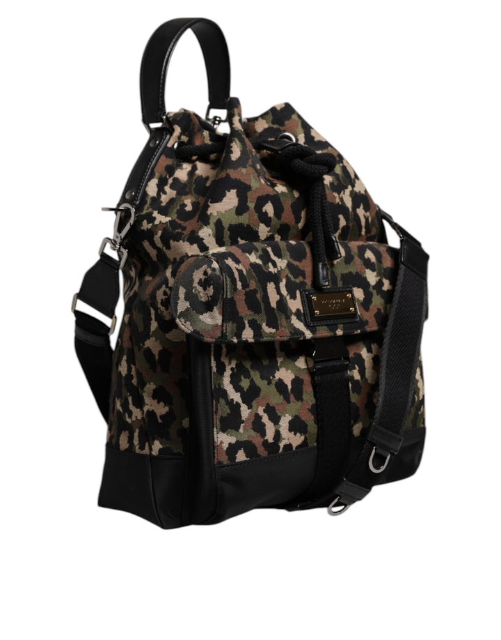 Multicolor Leopard Cotton Shoulder Bucket Bag