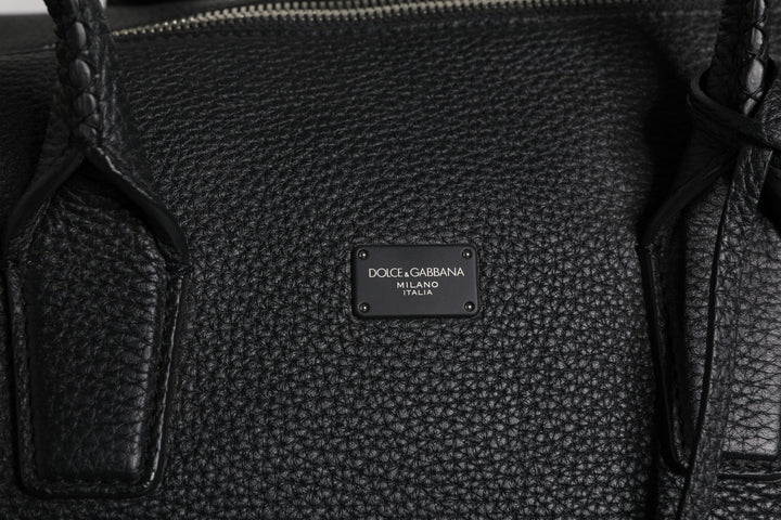 Black Calfskin Leather Hand Shoulder Duffle Bag