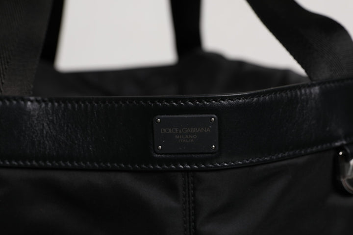 Black Nylon White Iconic Logo Shoulder Bucket Bag