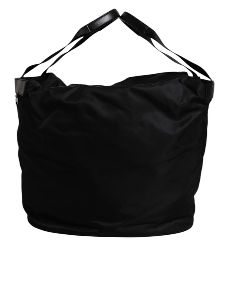 Black Nylon White Iconic Logo Shoulder Bucket Bag