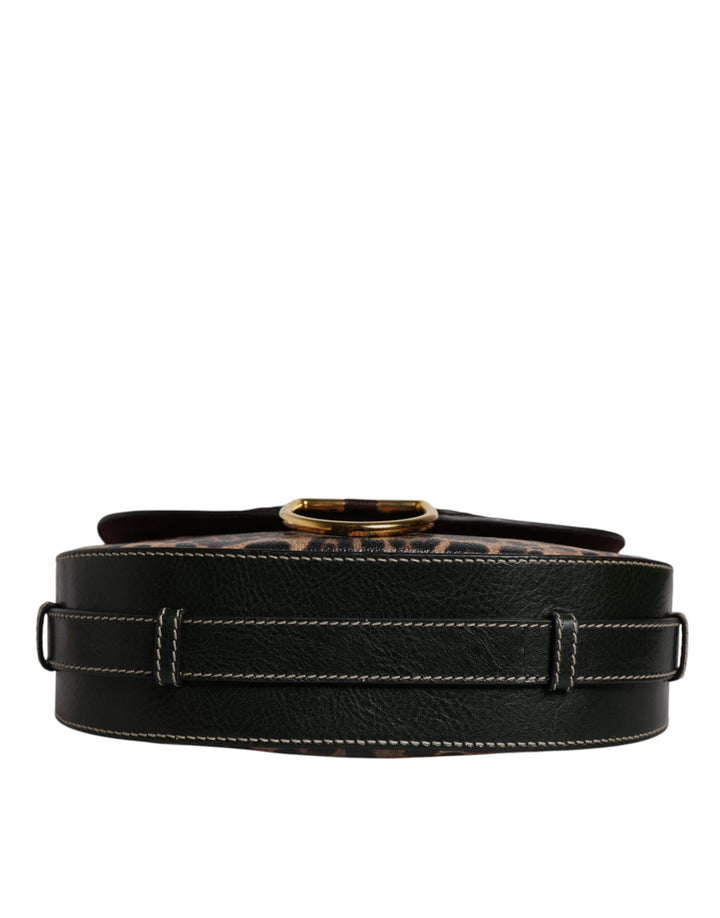 Black Brown Leopard Leather Shoulder Strap Bag