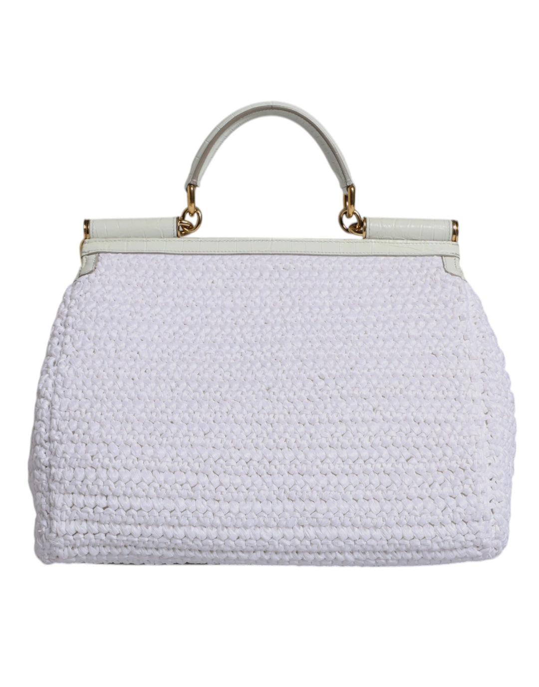 White Rafia Leather Top Handle Crossbody Bag