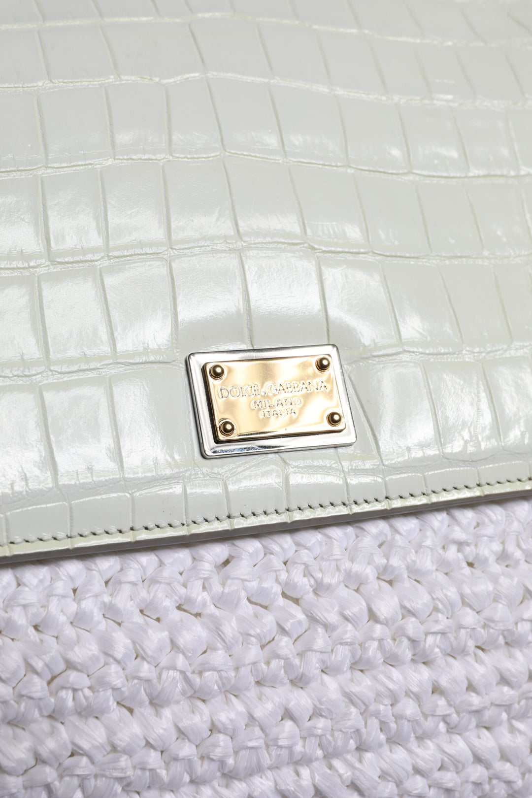 White Rafia Leather Top Handle Crossbody Bag