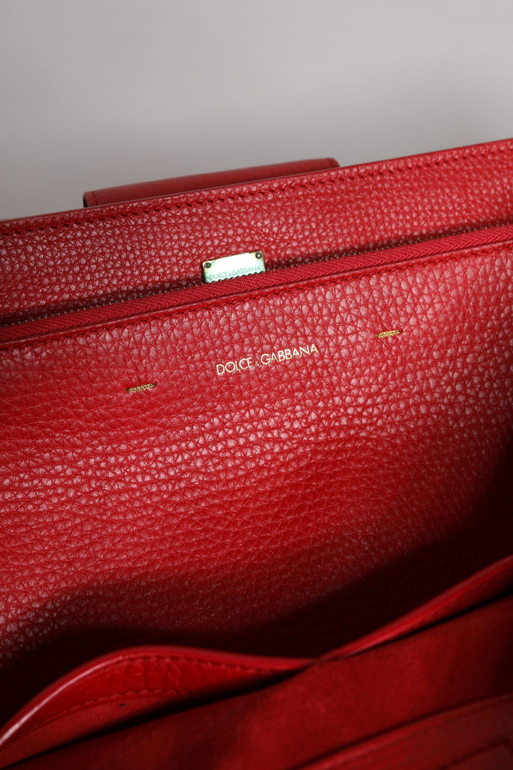 Red Calfskin Leather Logo Plaque Top Handle Bag