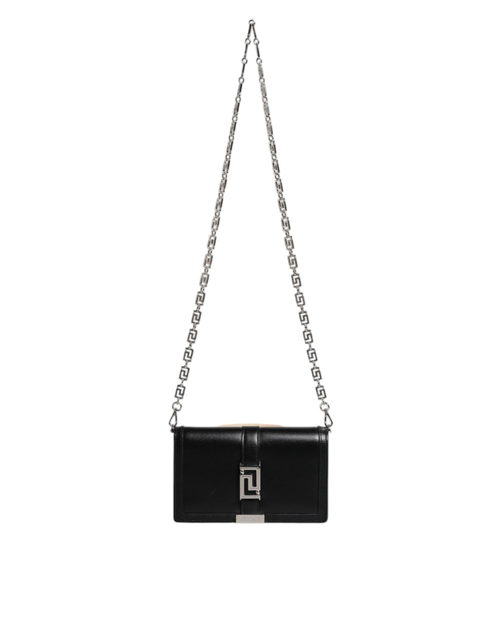 Black Calfskin Leather Chain Strap Shoulder Crossbody Bag