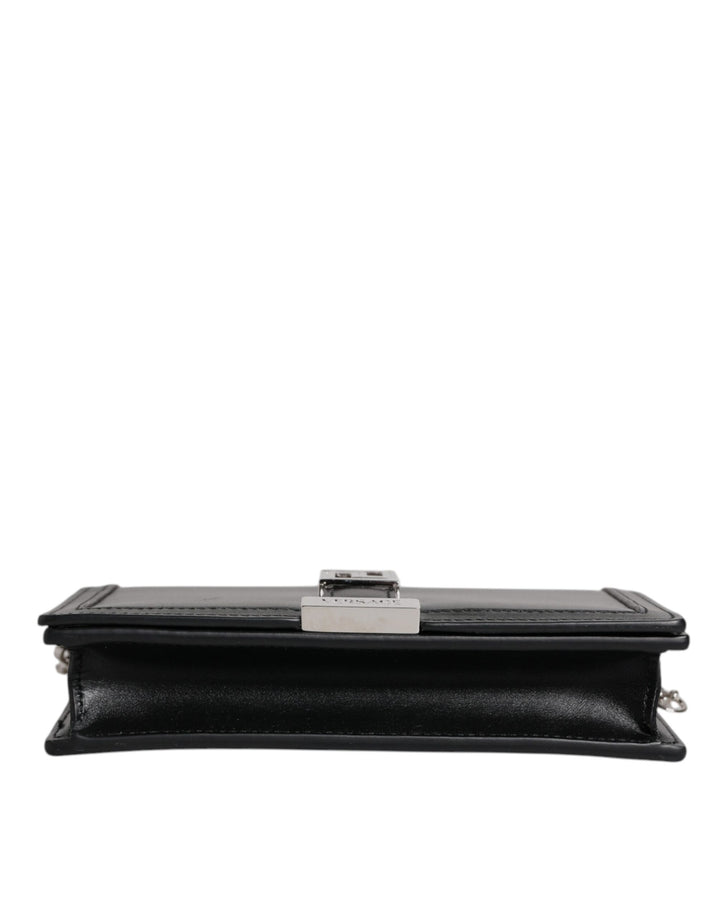 Black Calfskin Leather Chain Strap Shoulder Crossbody Bag