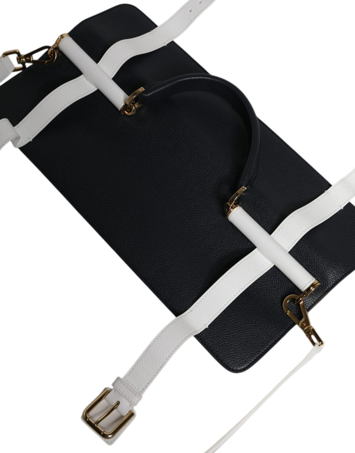 Blue White Calfskin Leather Crossbody Shoulder Bag