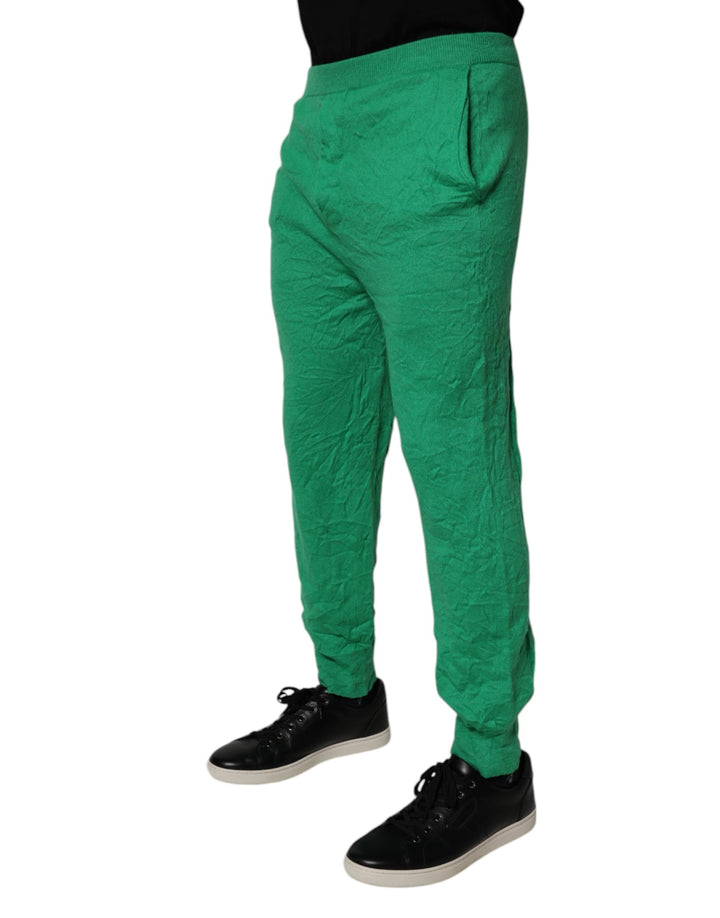 Green Cotton Elastic Waist Men Casual Pants