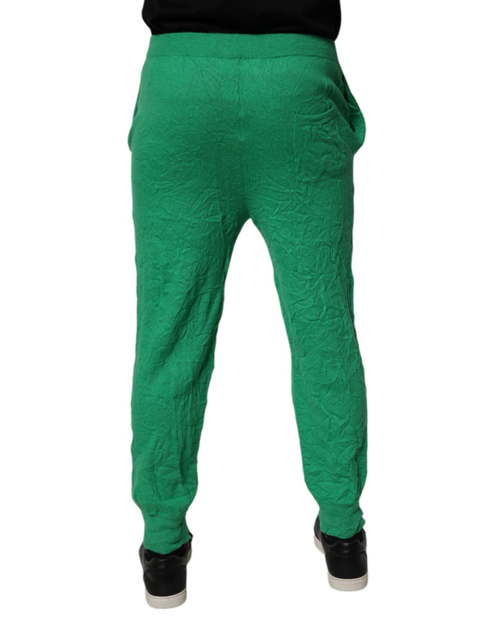Green Cotton Elastic Waist Men Casual Pants