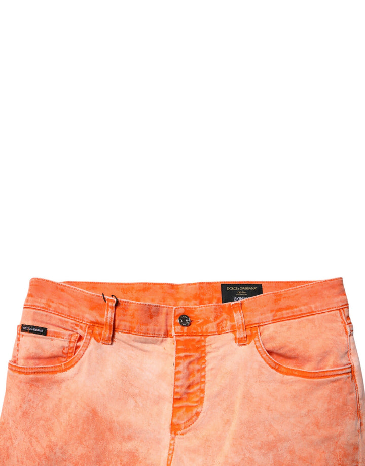 Orange Tie Dye Cotton Skinny Men Denim Jeans