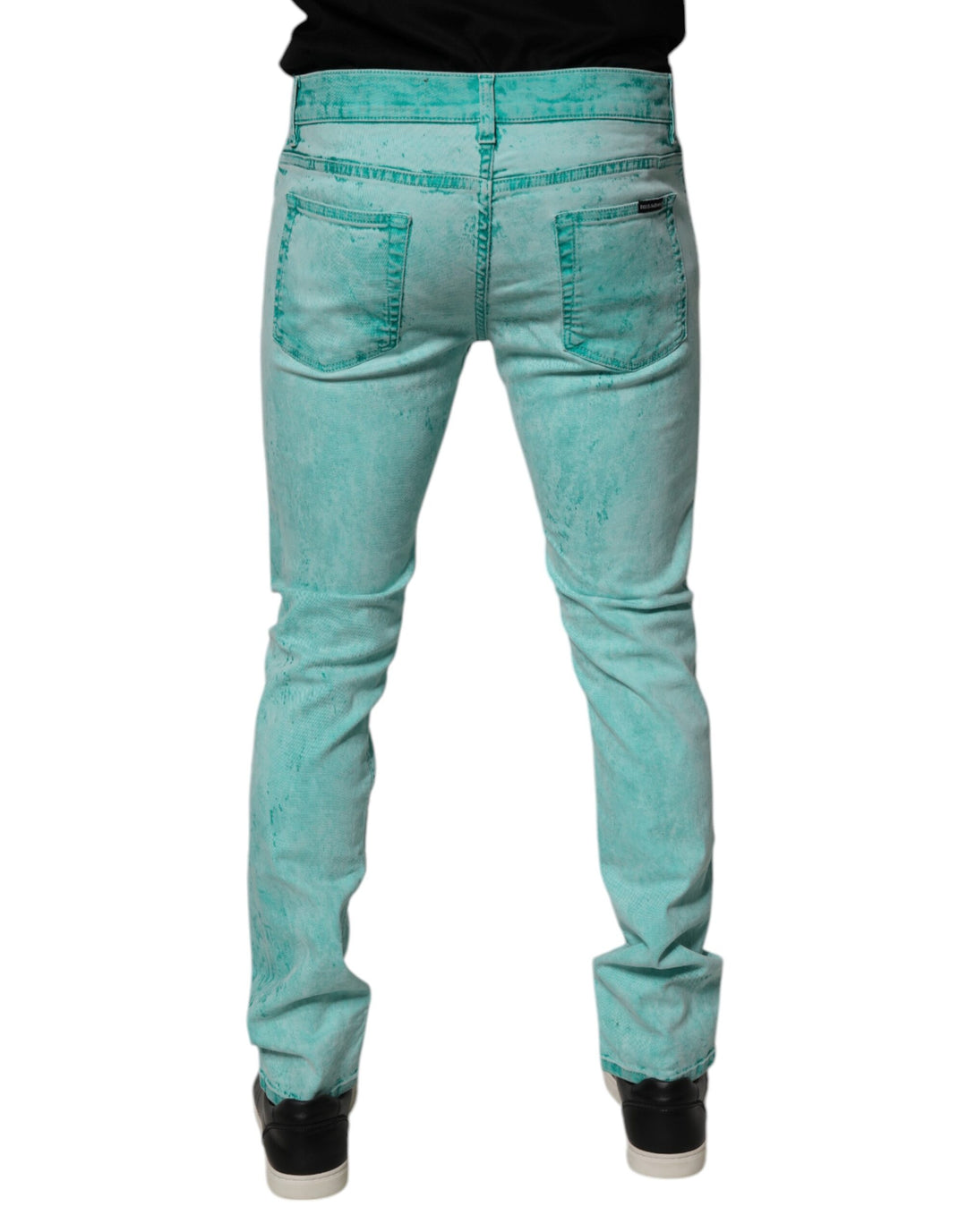 Green Tie Dye Cotton Skinny Men Denim Jeans