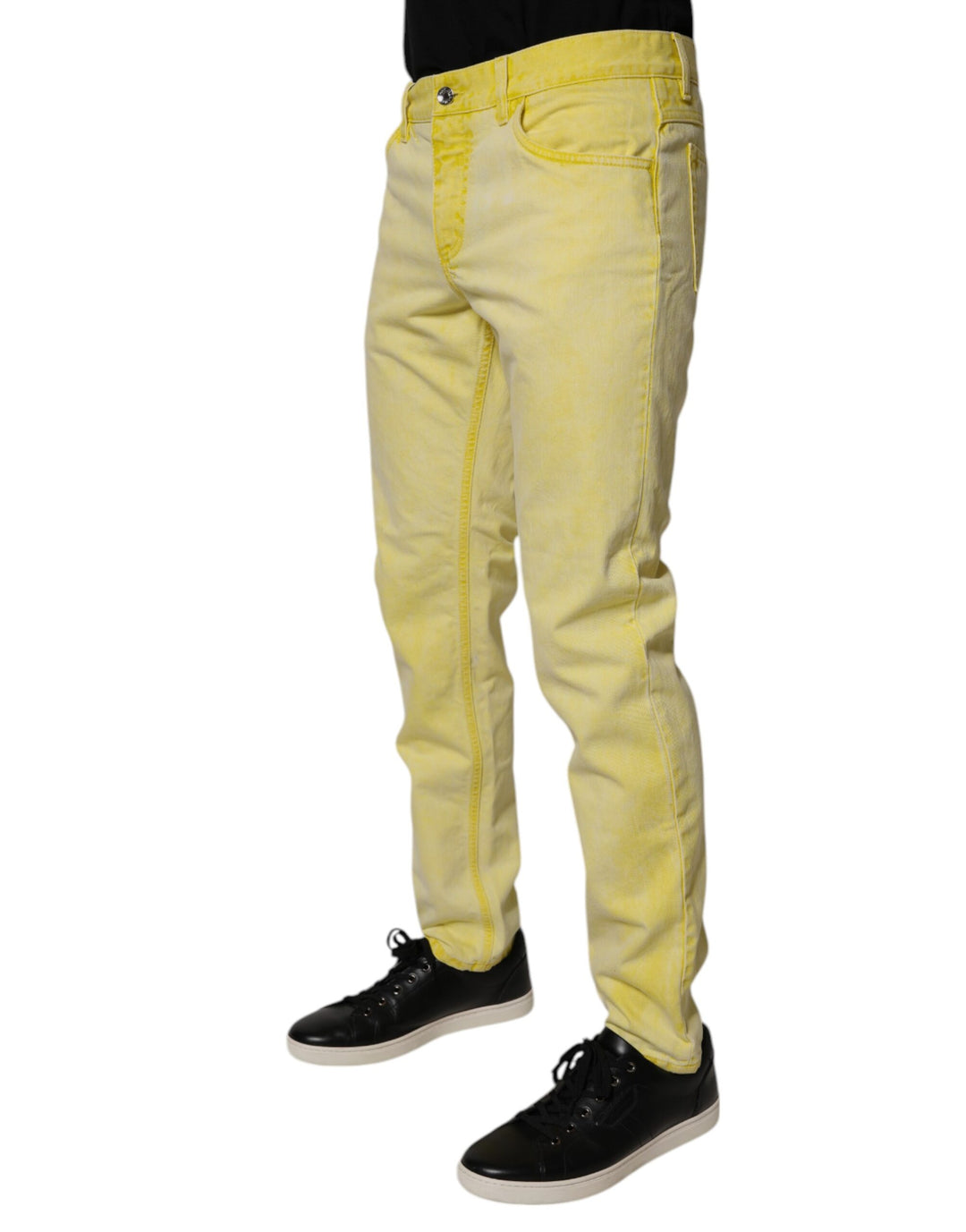 Yellow Cotton Stretch Skinny Men Denim Jeans
