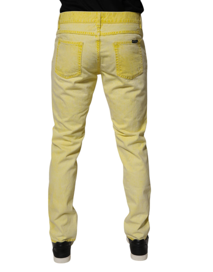Yellow Cotton Stretch Skinny Men Denim Jeans
