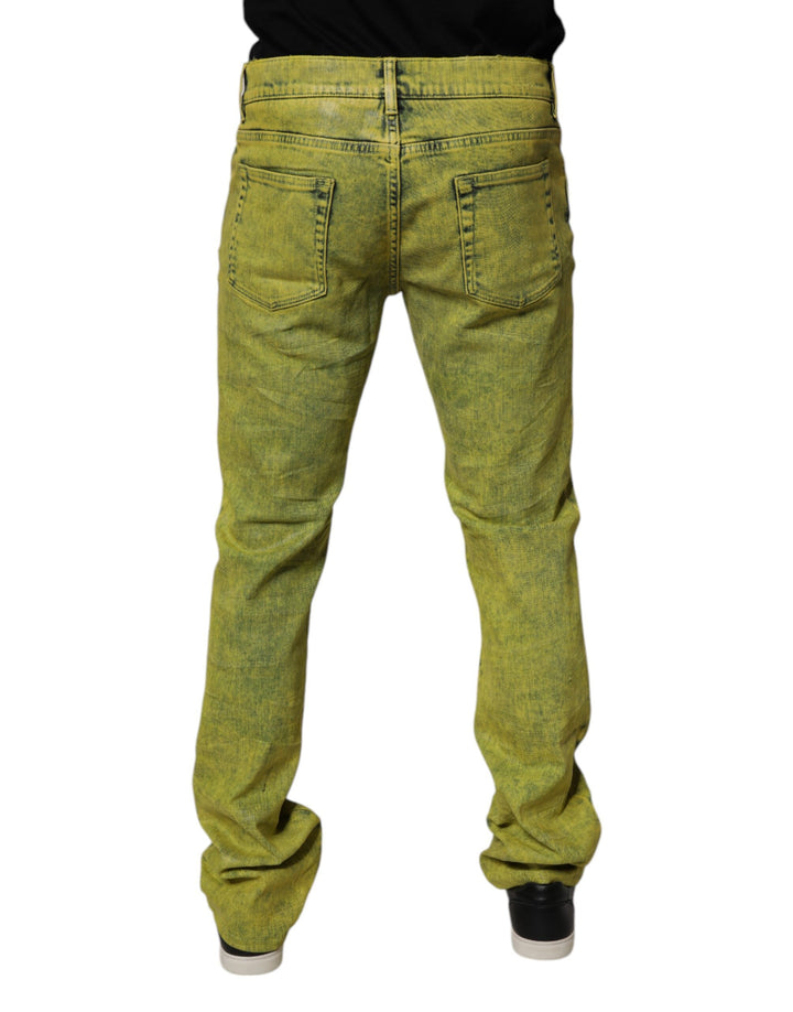 Yellow Cotton Stretch Skinny Men Denim Jeans