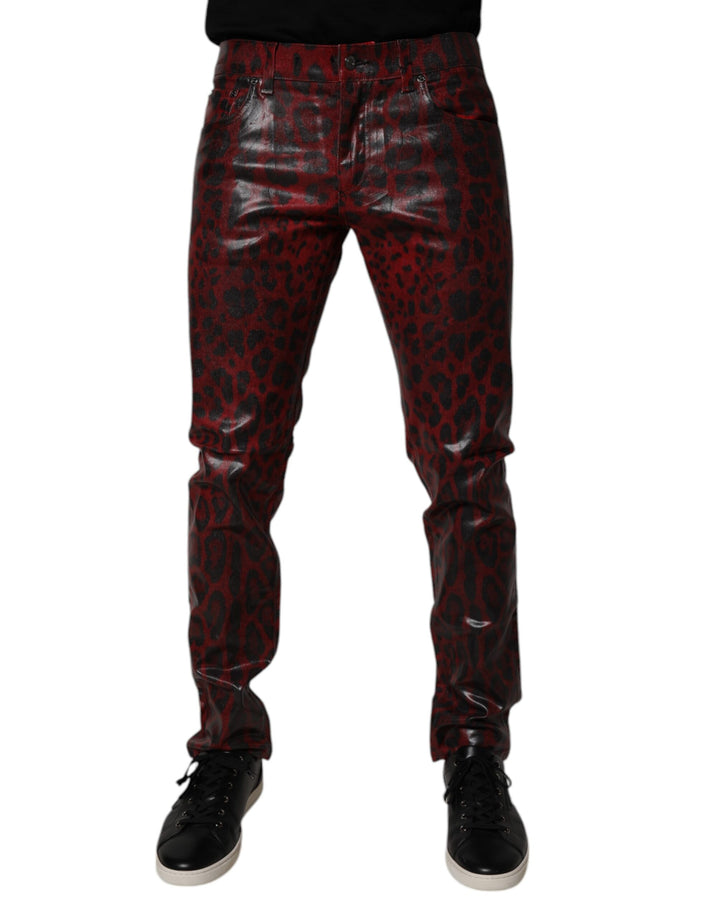Red Leopard Cotton Skinny Men Denim Jeans