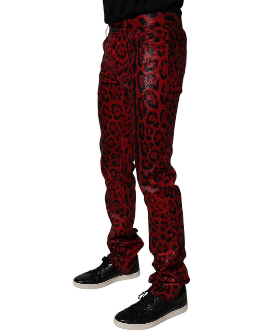 Red Leopard Cotton Slim Fit Denim Jeans