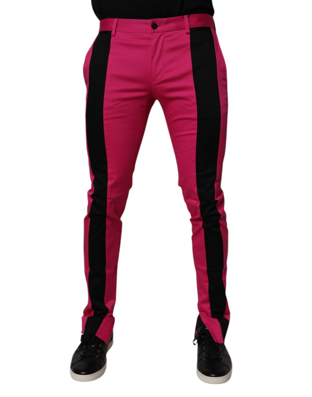 mens black dress pants with red stripe Wool Stretch Stripe Single Pleat Suit Pants - Black/red