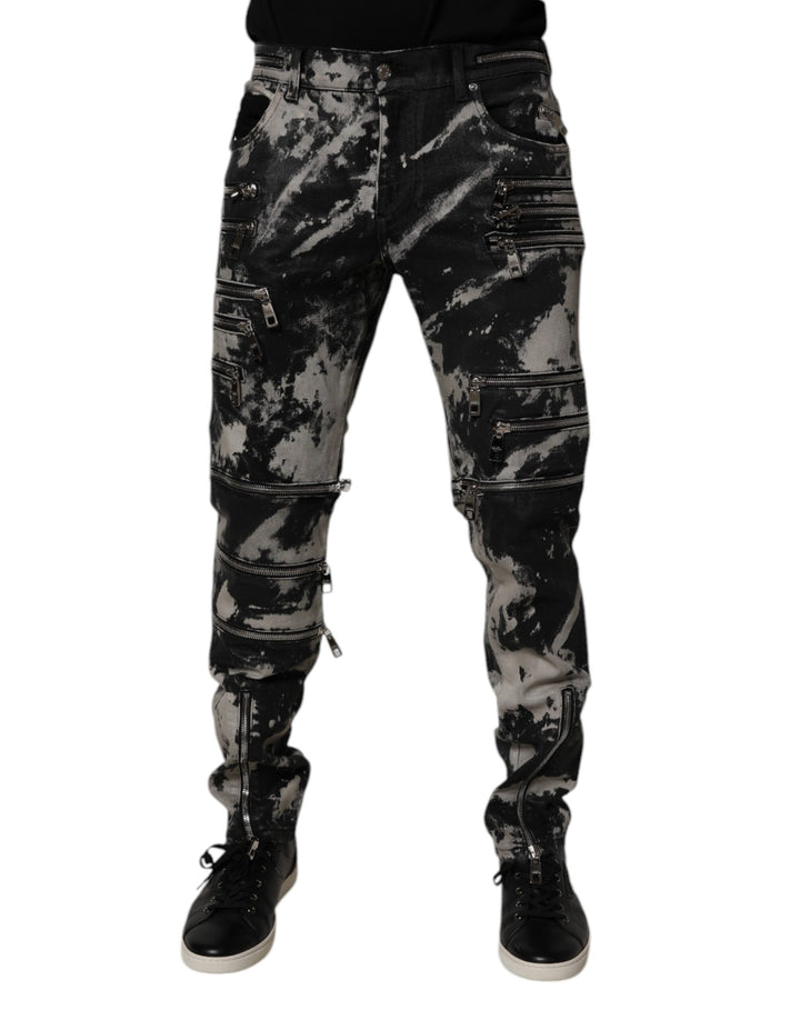 Black Tie Dye Cotton Skinny Zip Denim Jeans