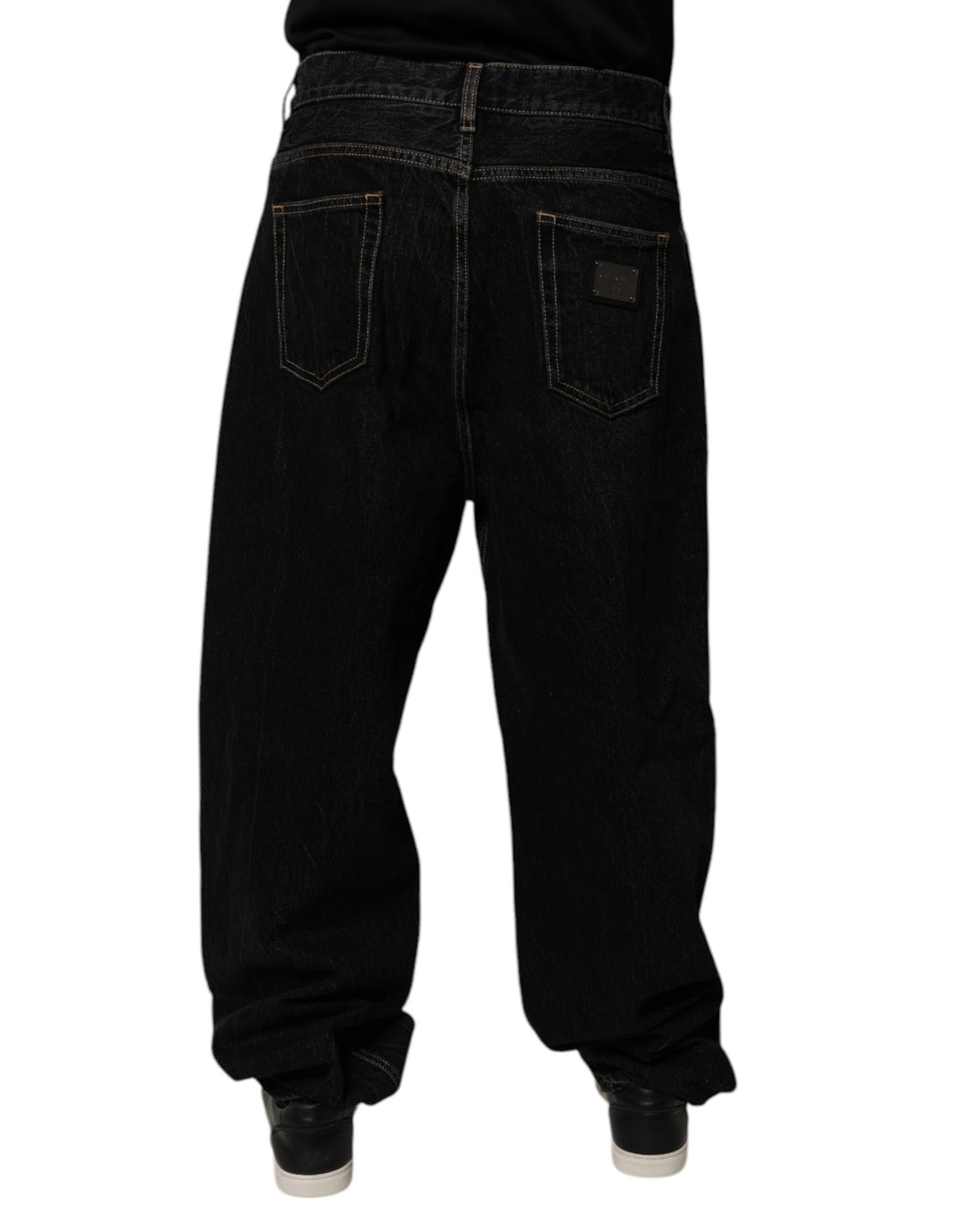 Black Cotton Mid Waist Wide Leg Denim Jeans