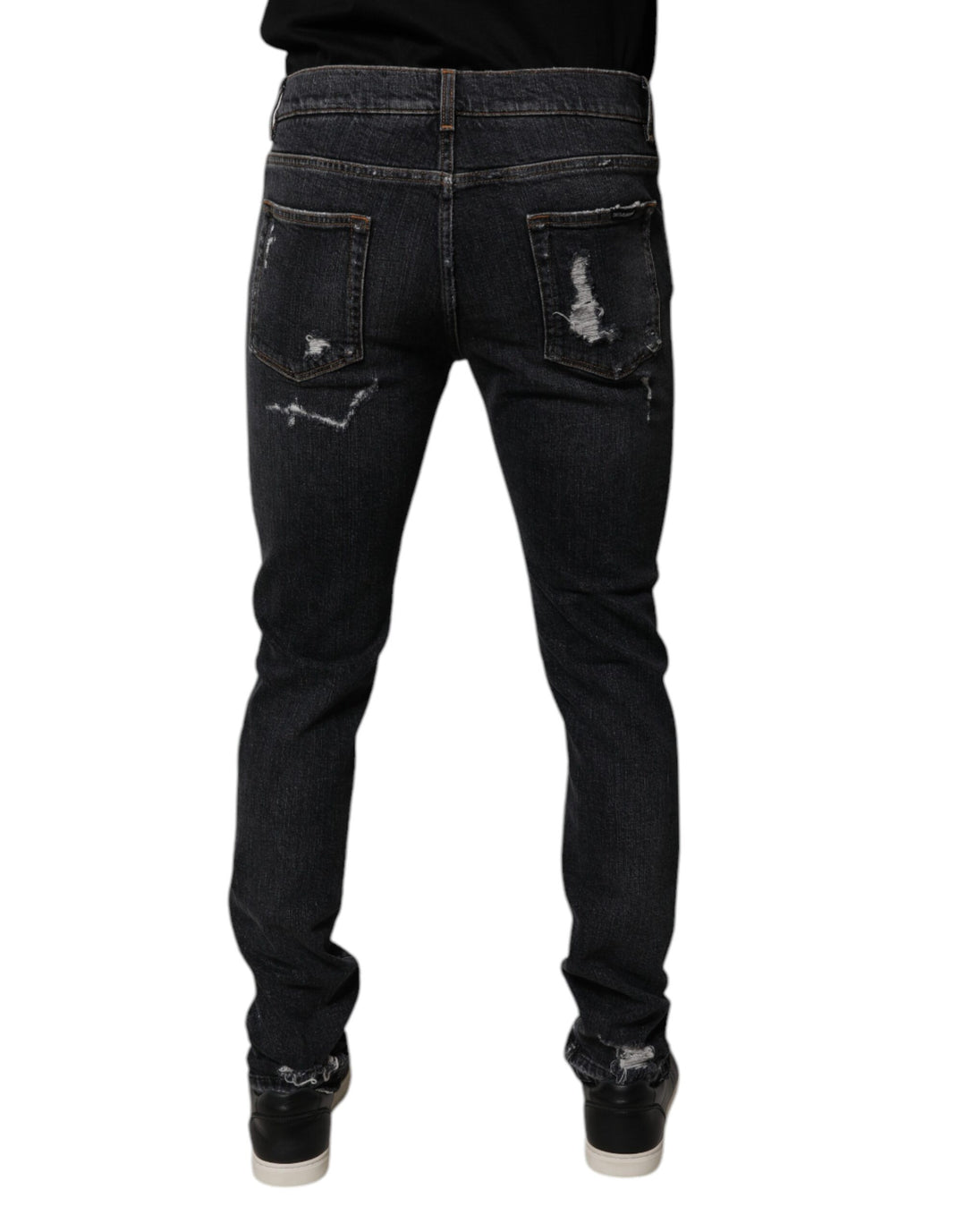 Black Tattered Cotton Skinny Men Denim Jeans