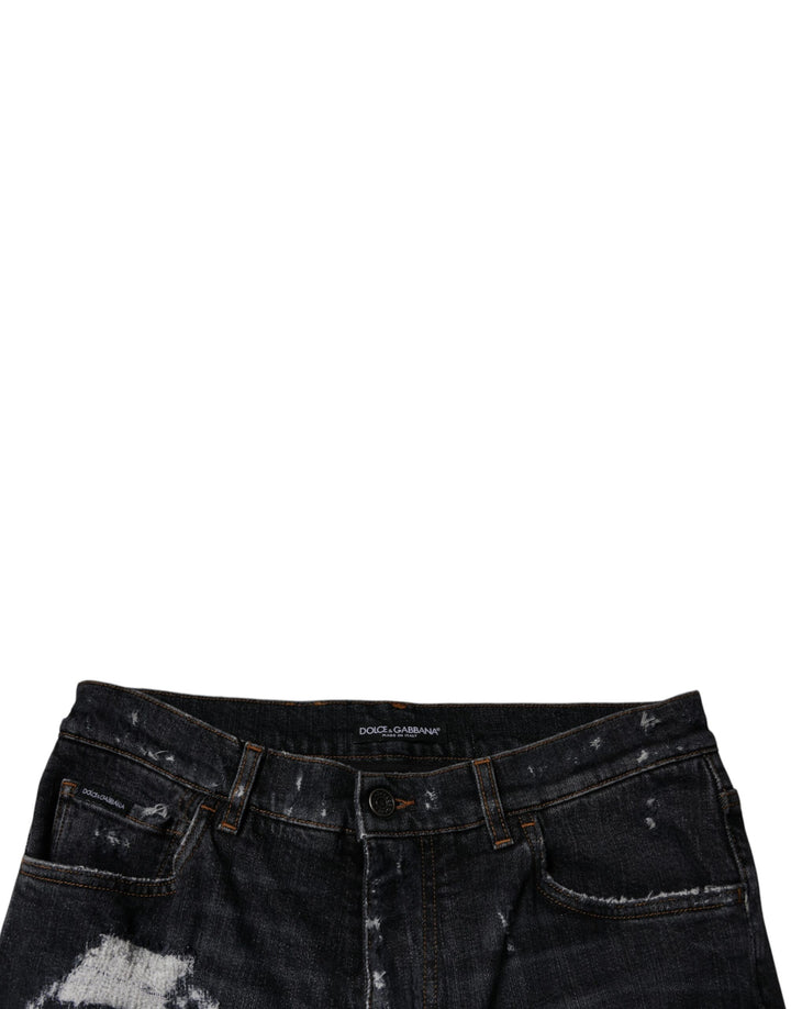 Black Tattered Cotton Skinny Men Denim Jeans