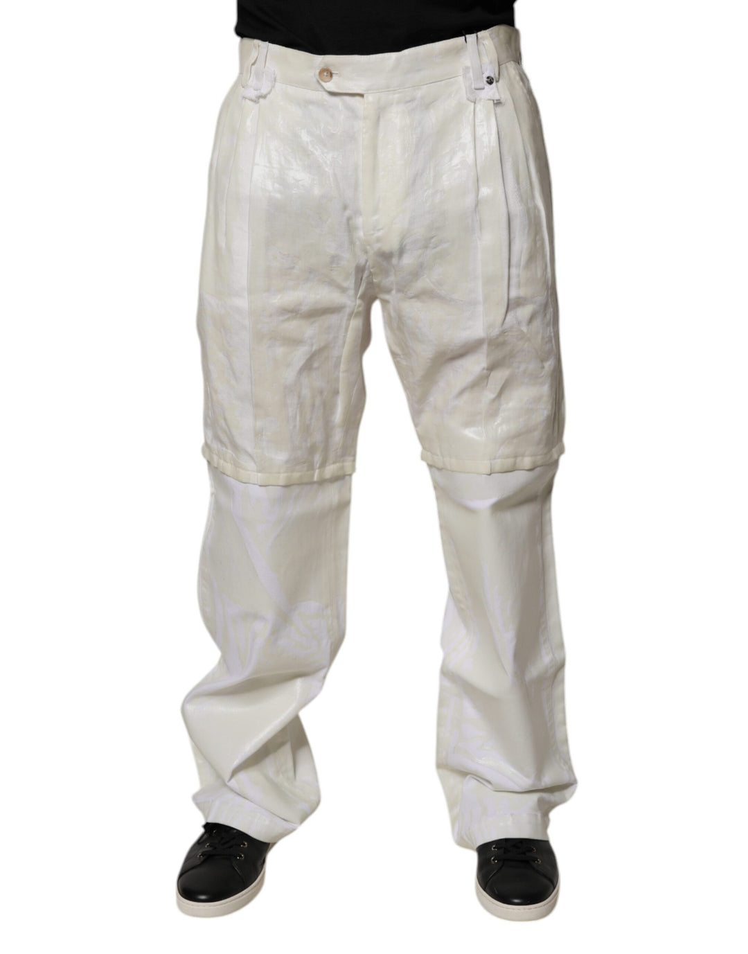 White Linen Mid Waist Straight Men Denim Jeans