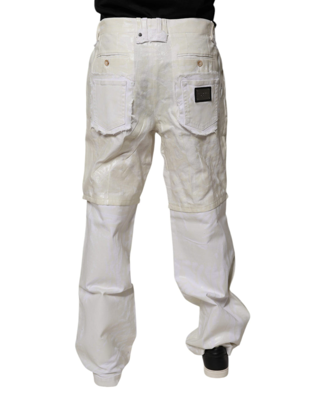 White Linen Mid Waist Straight Men Denim Jeans