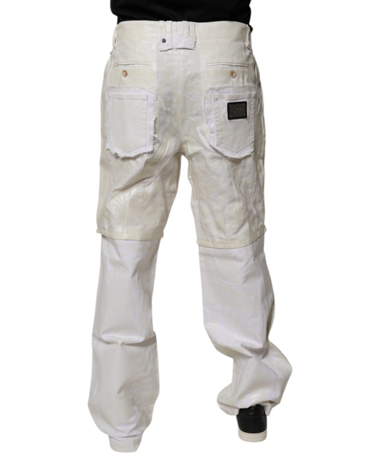 White Linen Mid Waist Straight Men Denim Jeans