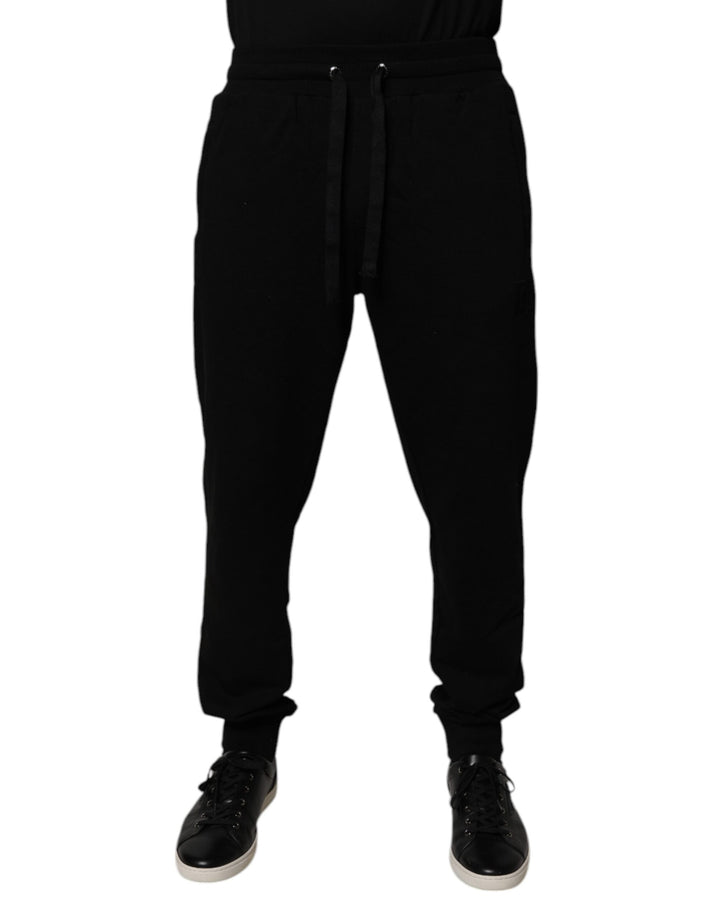 Black Cotton Mid Waist Jogger Sweatpants Pants
