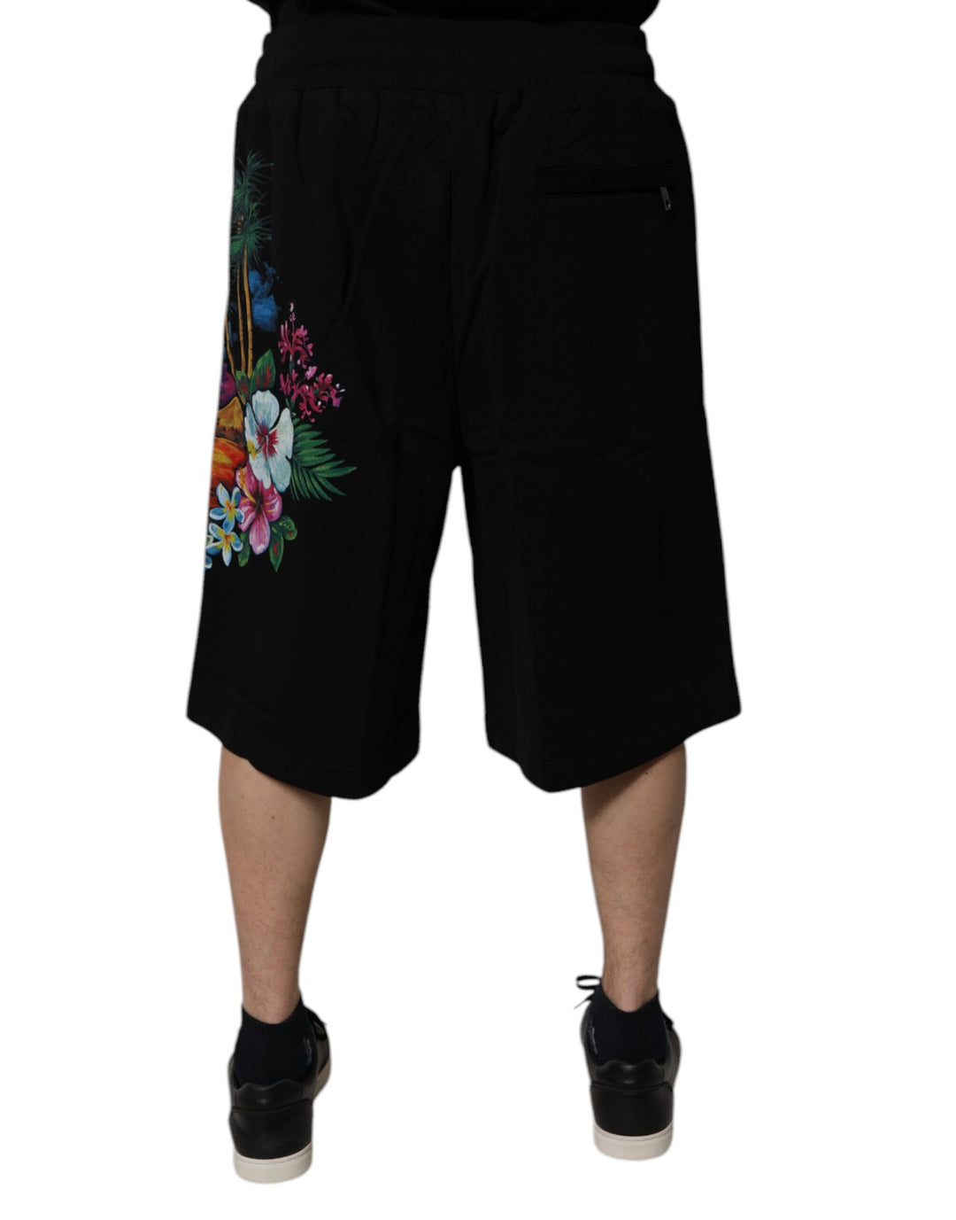 Black Cotton Logo Floral Print Bermuda Shorts
