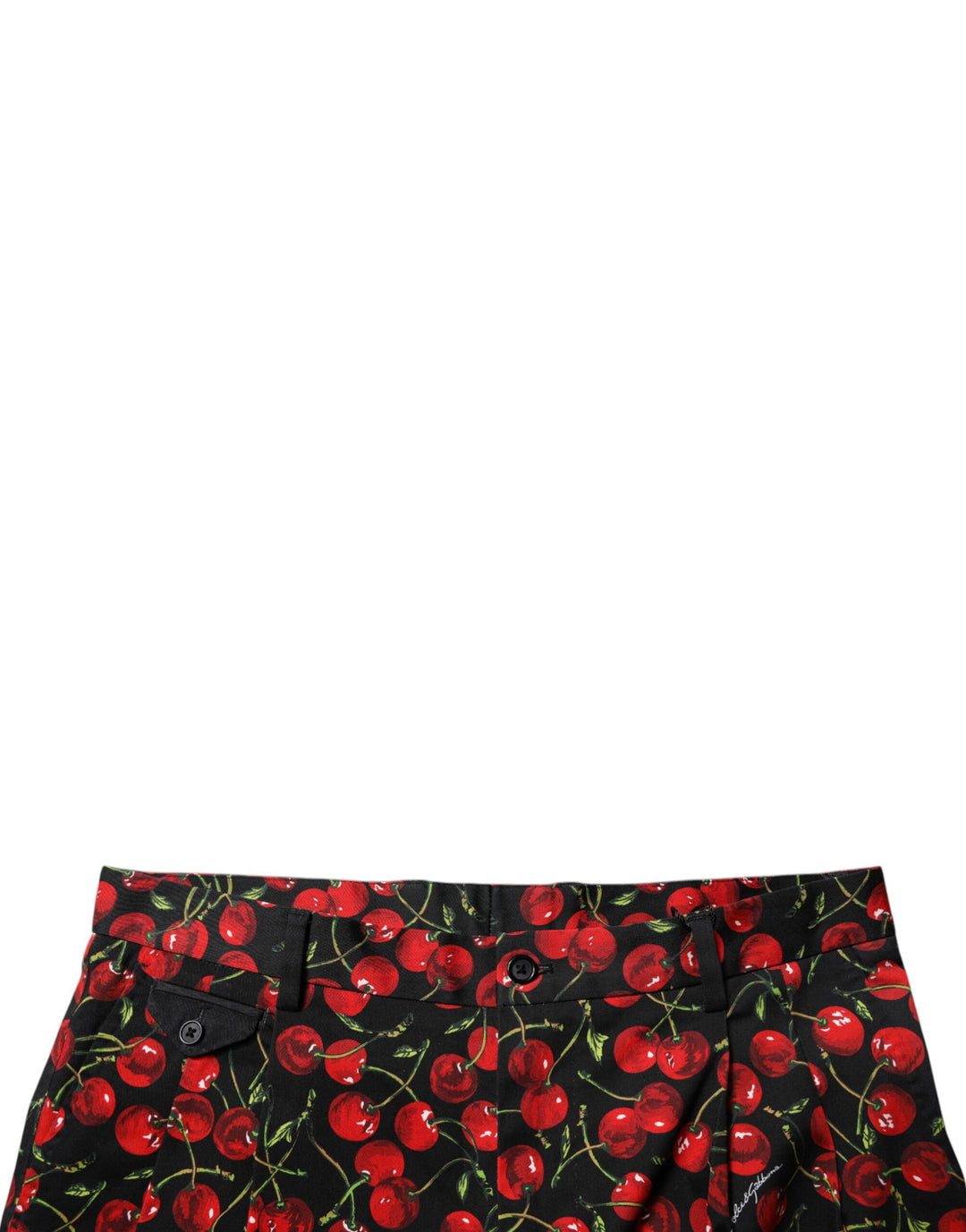 Black Red Cherry Print Bermuda Cotton Shorts