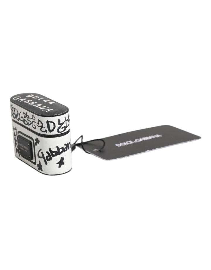 Black White Leather Scribble Embossed Logo Airpods Case